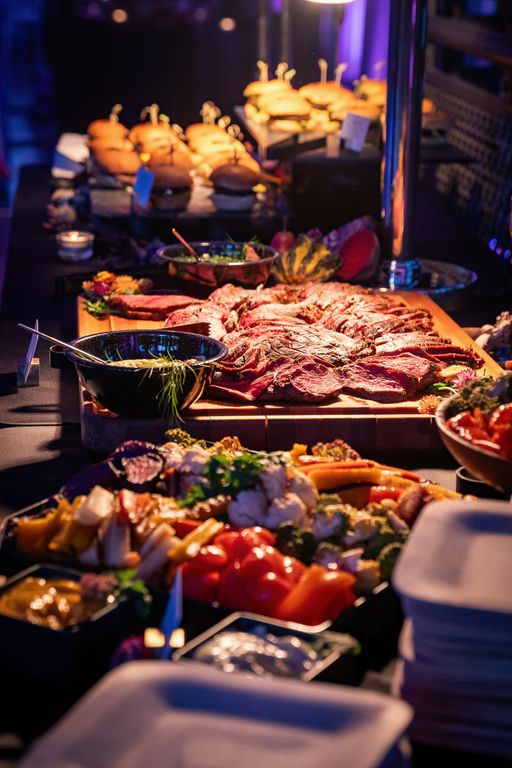Custom themed catering display designed to match masquerade design concept, Minneapolis corporate event